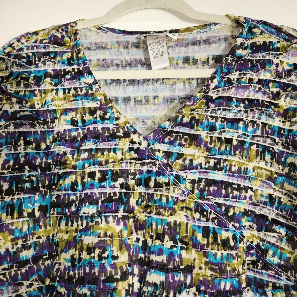 Draper's & Damon's Layers of Ruffles Top Size 2X 3/4 Sleeve Slight Bell V-Neck - Picture 3 of 11
